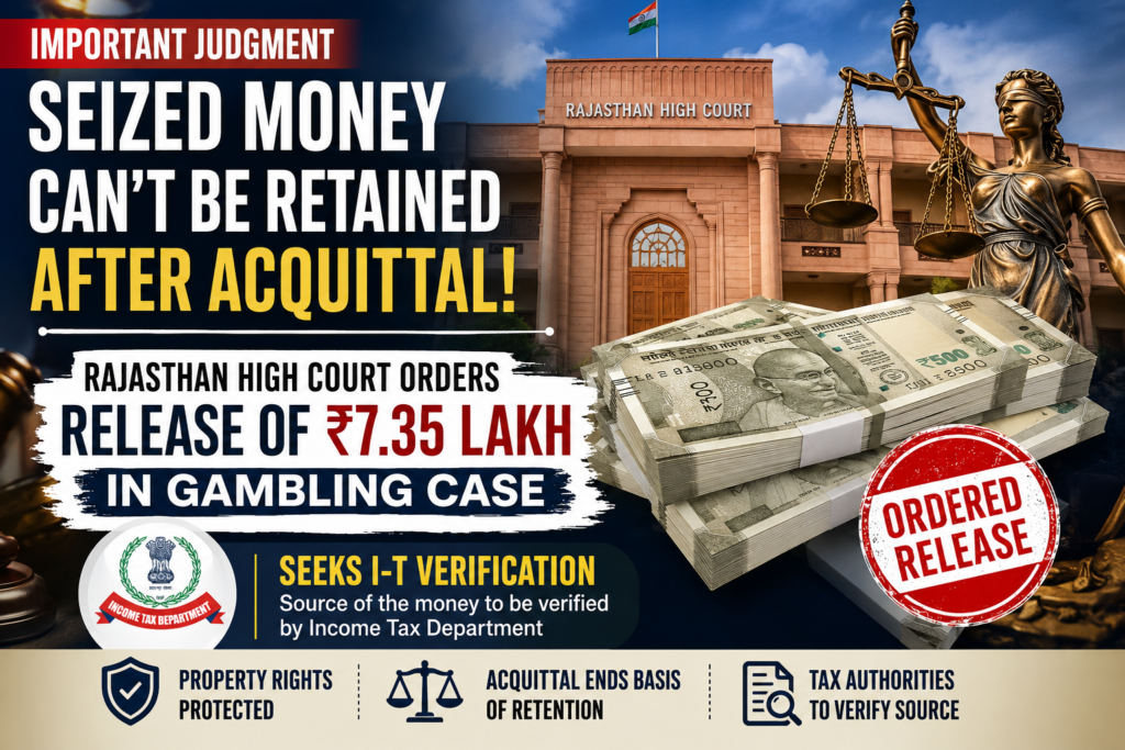 Rajasthan High Court Clarifies Legal Position on Seized Money in Gambling Cases