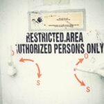 Close-up of a restricted area door with signage emphasizing authorized access only.