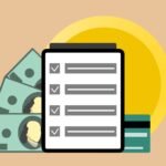 Vector illustration of modern tablet with check marks placed near dollar banknotes and credit card