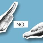 Cutout paper composition representing male showing rejection to outstretched helping hand during negotiations