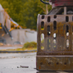 Close-up of a demolition grab on a construction site in Essen, NRW, Germany.