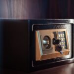 Close-up image of an electronic safe with a key in Baghdad, Iraq.