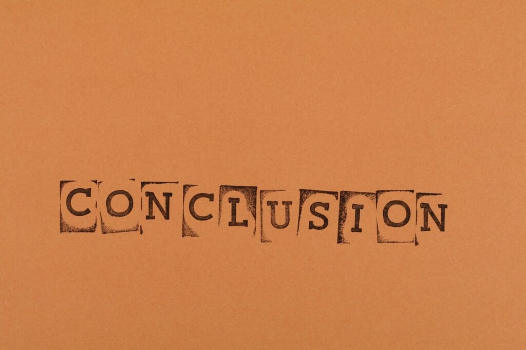 The word 'CONCLUSION' stamped with individual letters on an orange background.