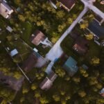 Aerial view of a residential neighborhood in Keila, Estonia, showcasing houses and greenery from above.
